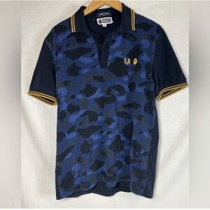 Fred Perry x A Bathing Ape BAPE Blue Camo Polo Men's Size Medium